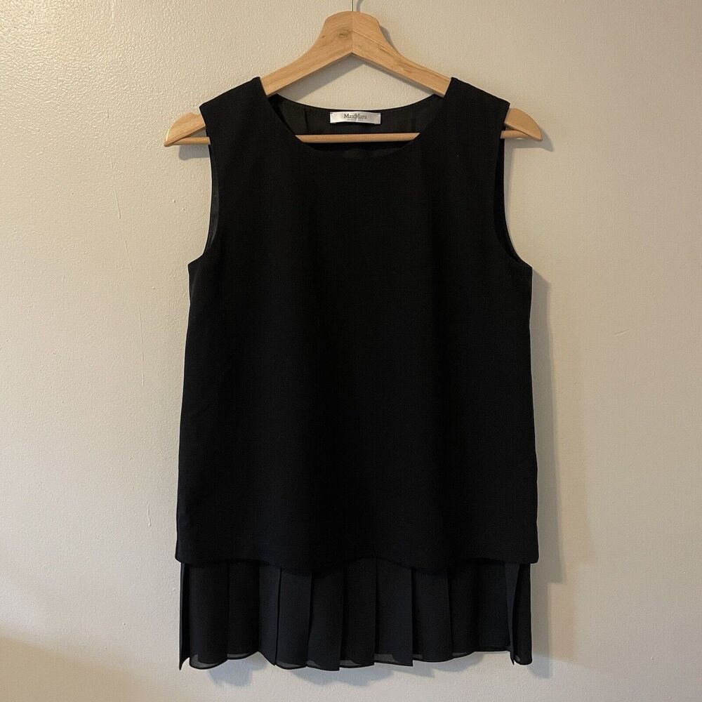 MaxMara Black Wool Blend Pleated Hem Top Blouse Women’s